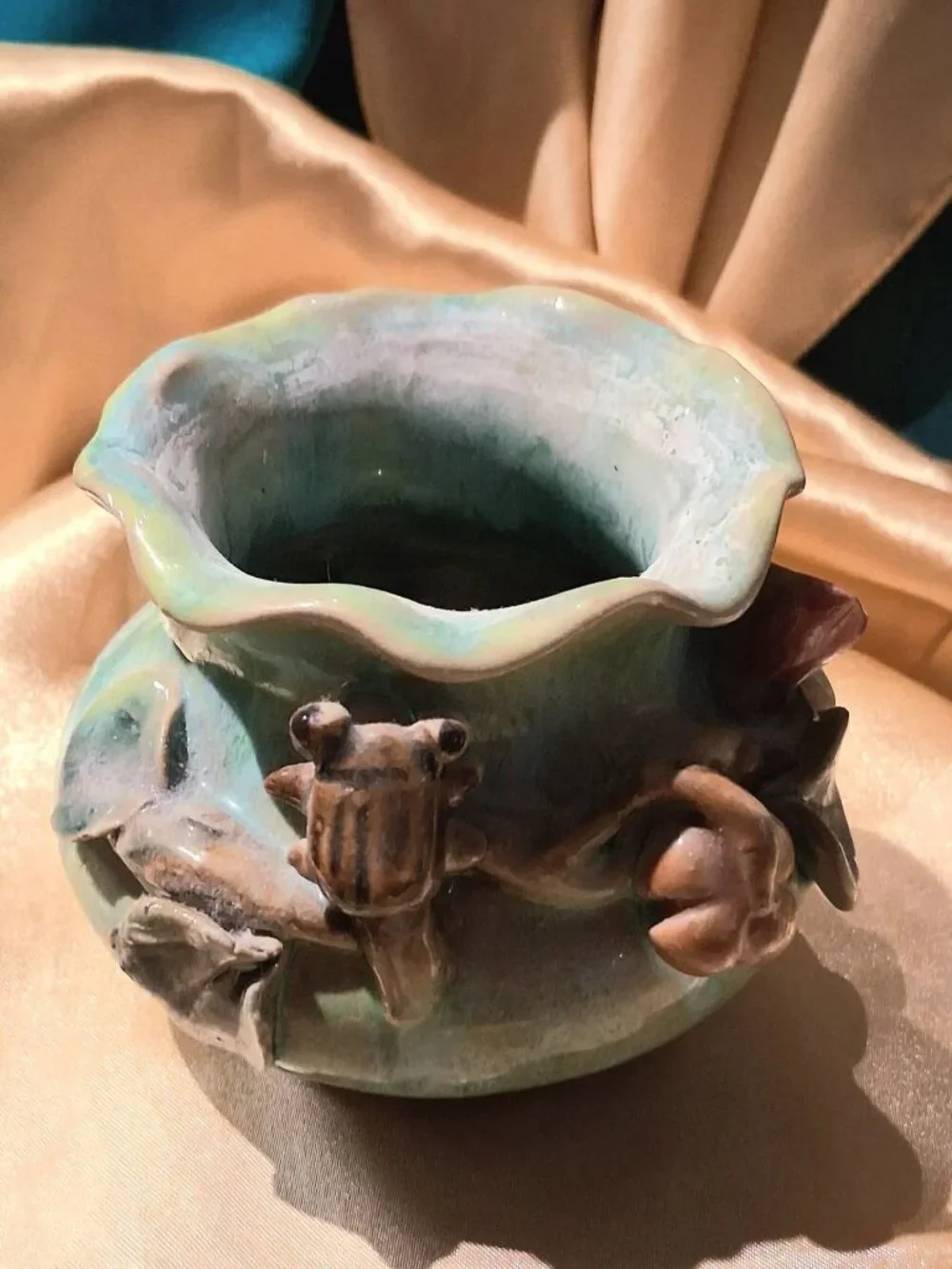 Vintage Mid-to-late 20th-century majolica-style and studio art pottery vase